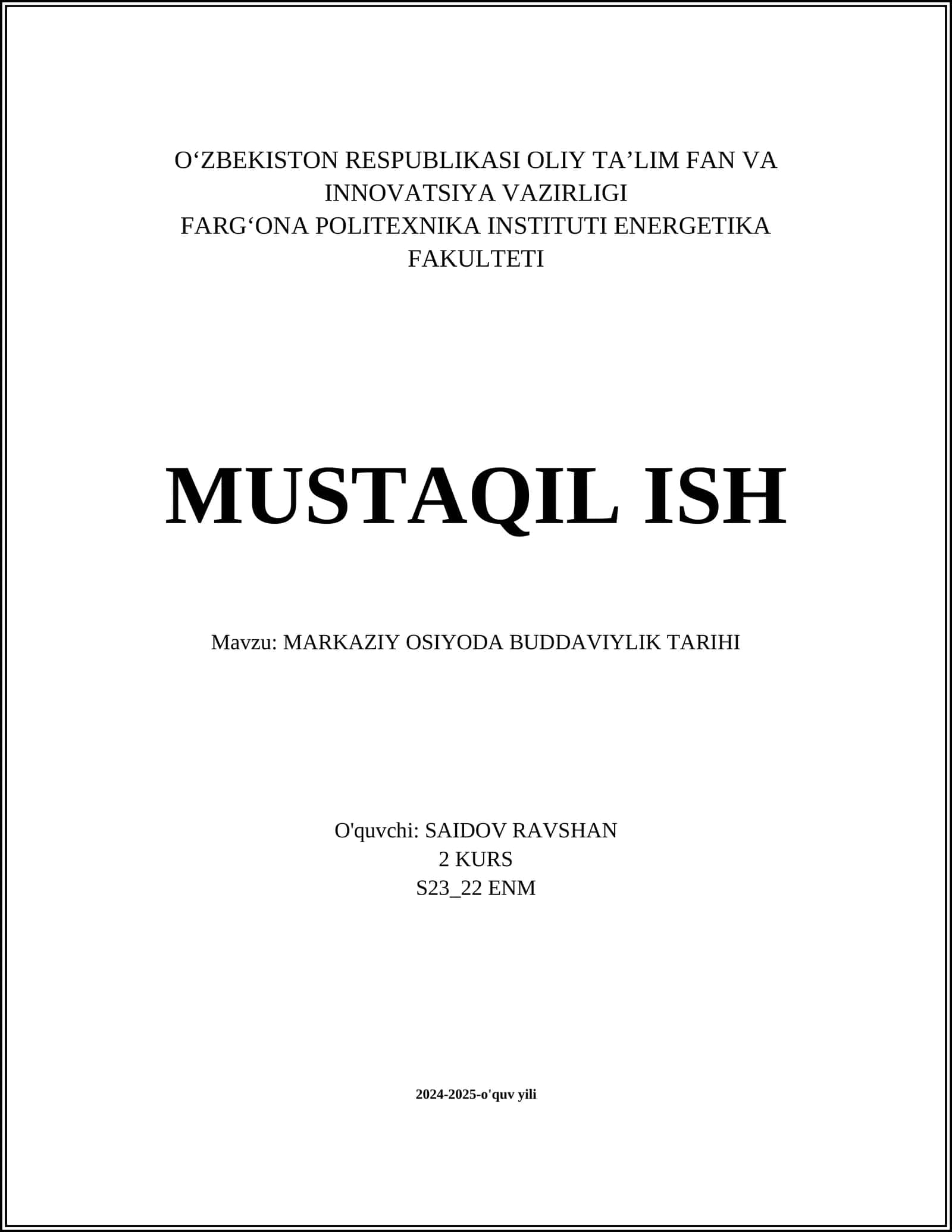 MARKAZIY OSIYODA BUDDAVIYLIK TARIHI