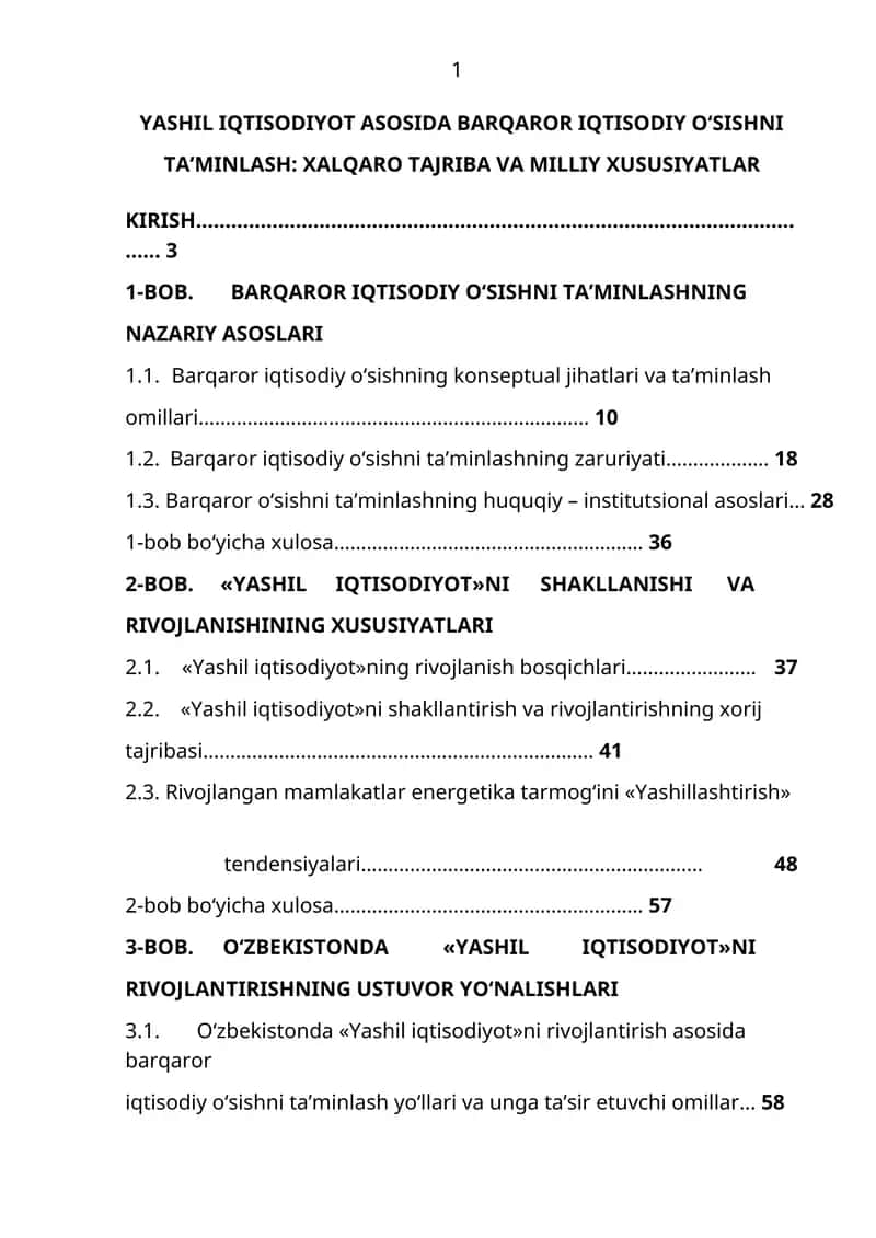 YASHIL IQTISODIYOT ASOSIDA BARQAROR IQTISODIY O‘SISHNI TA’MINLASH
