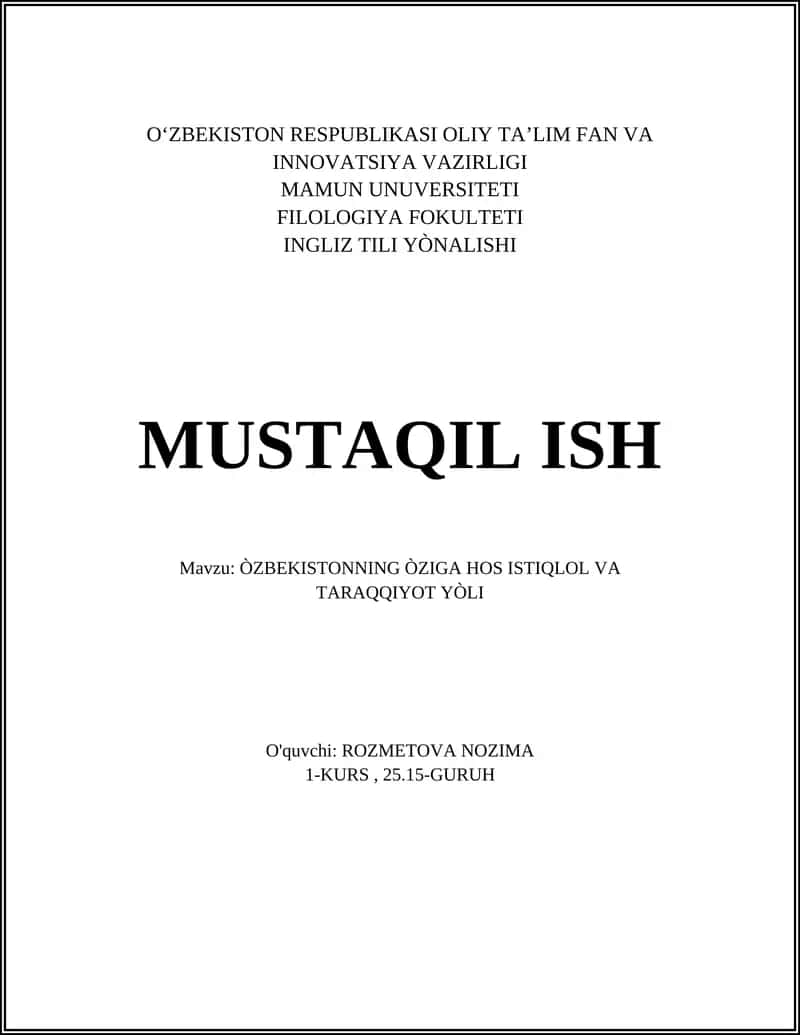 ÒZBEKISTONNING ÒZIGA HOS ISTIQLOL VA TARAQQIYOT YÒLI