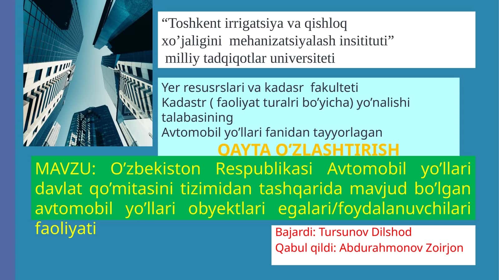 O’zbekiston Respublikasi Avtomobilyo’llari davlat qo’mitasini tizimi