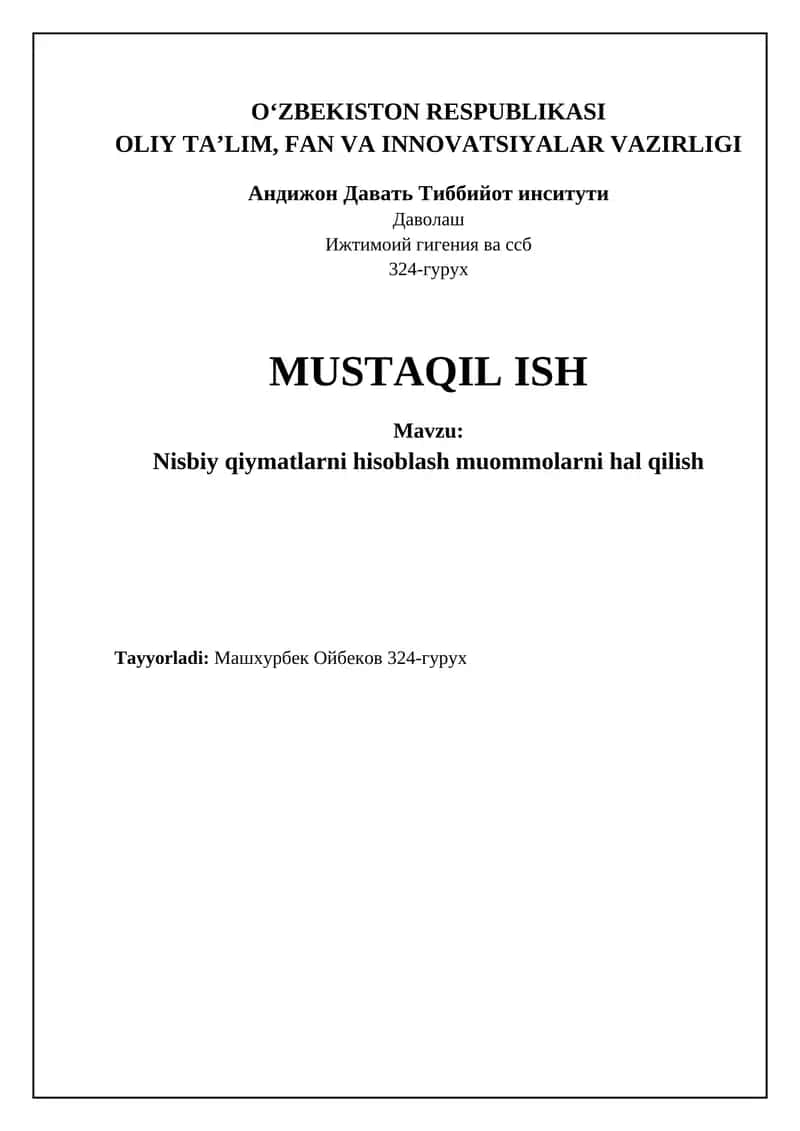 Nisbiy qiymatlarni hisoblash asoslari