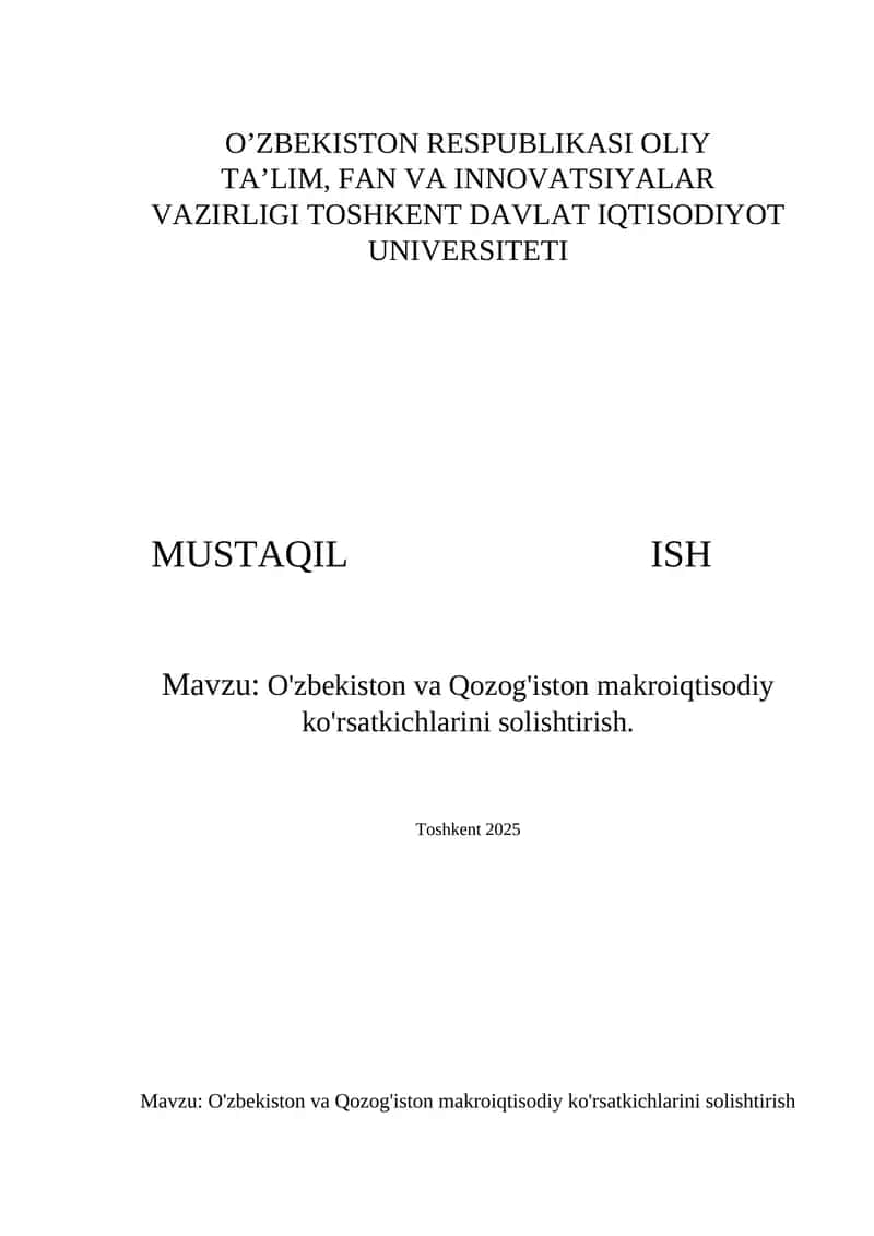 Toshkent Davlat Iqtisodiyot Universiteti Mustaqil Ish