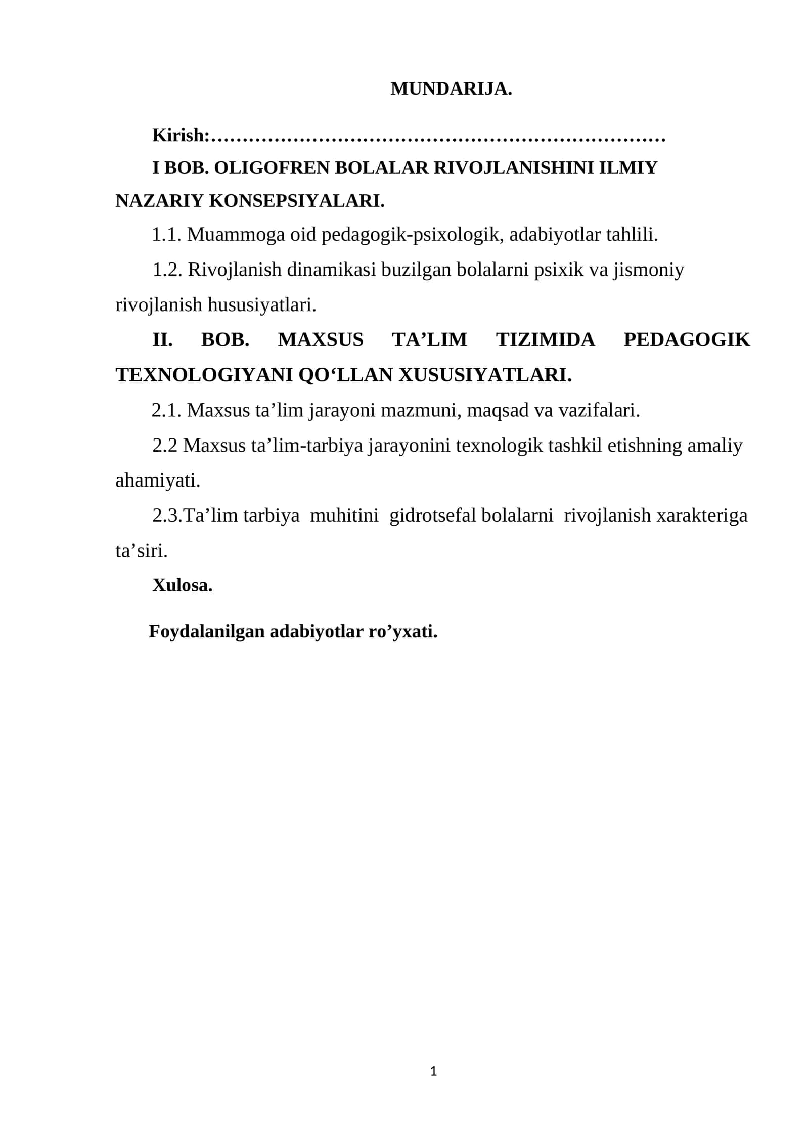 BOB. OLIGOFREN BOLALAR RIVOJLANISHINI ILMIY NAZARIY KONSEPSIYALARI