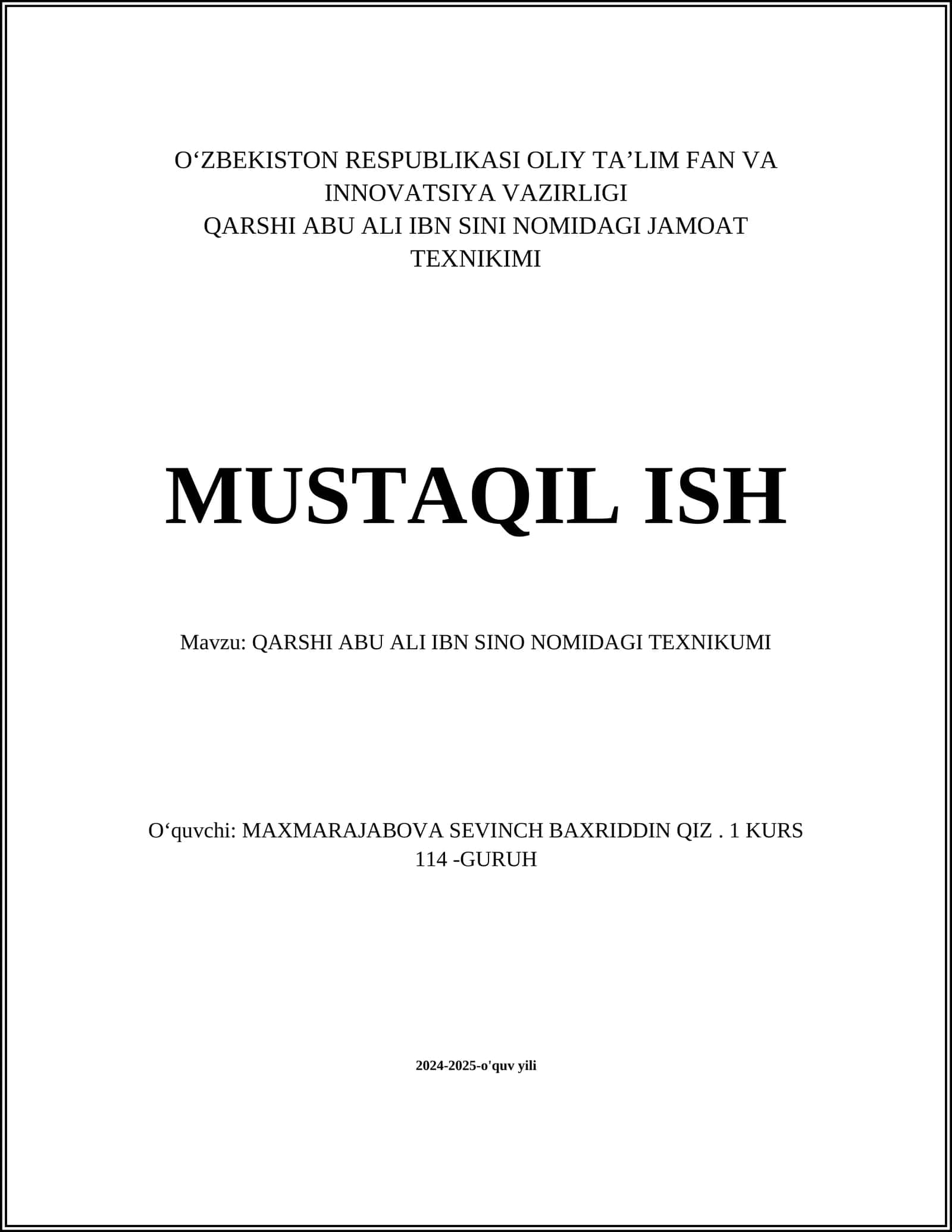 QARSHI ABU ALI IBN SINO NOMIDAGI TEXNIKUMI