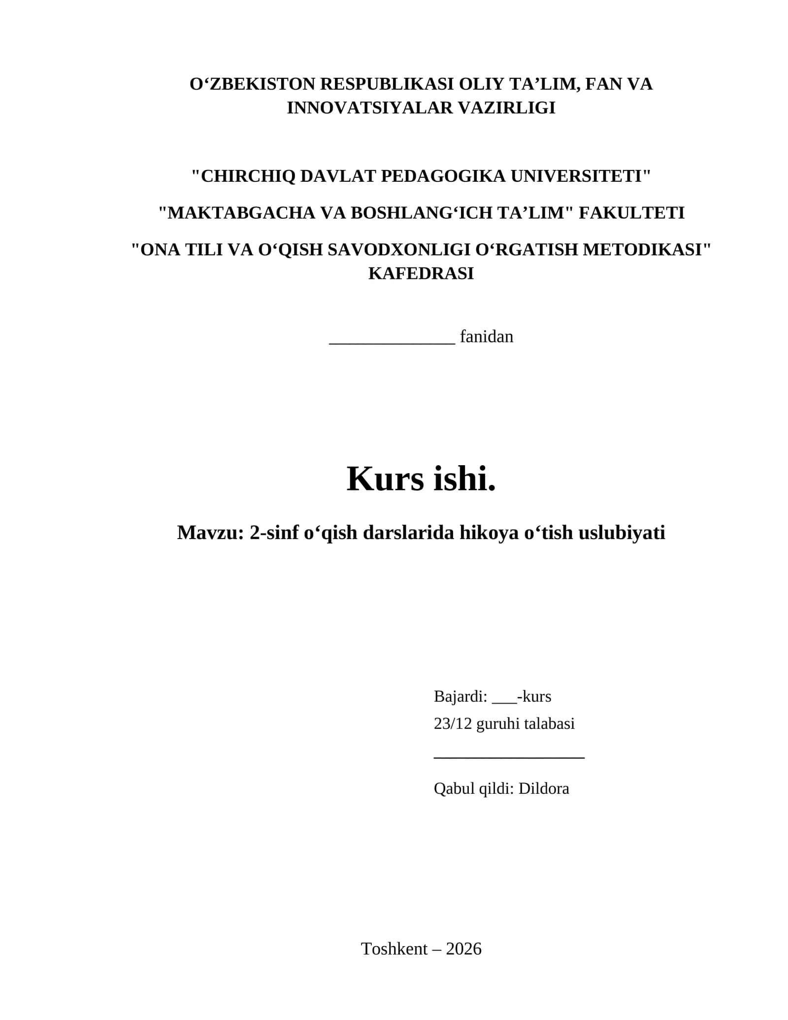 2-sinf oʻqish darslarida hikoya oʻtish uslubiyati