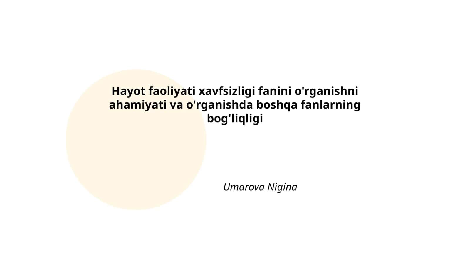 Hayot faoliyati xavfsizligi fanini o'rganishni ahamiyati va o'rganishda boshqa fanlarning bog'liqligi