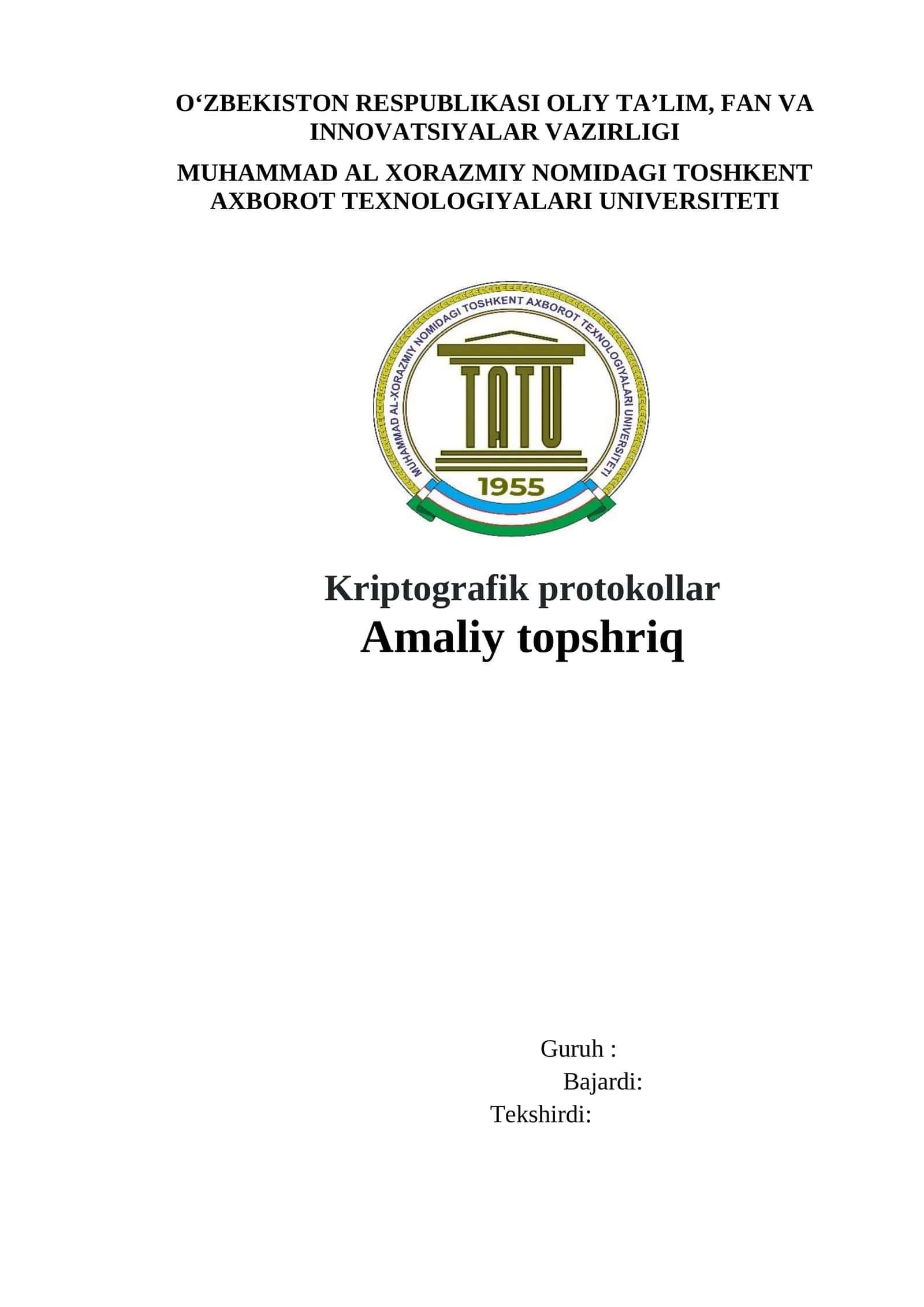 Kriptografik protokollar /1 amaliy ish
