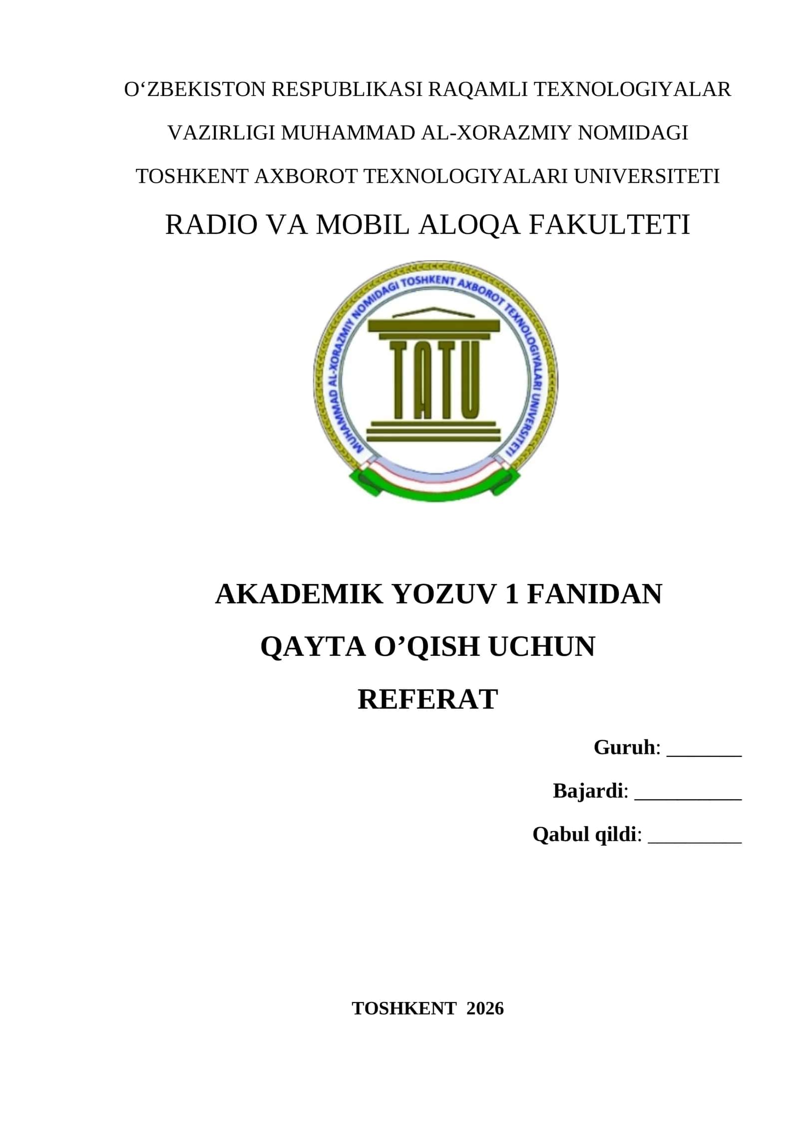 RTUM faoliyatida zamonaviy telekommunikatsiya texnologiyalarining ahamiyati Akademik yozuv 1 fanidan qayta o’qish uchun referat