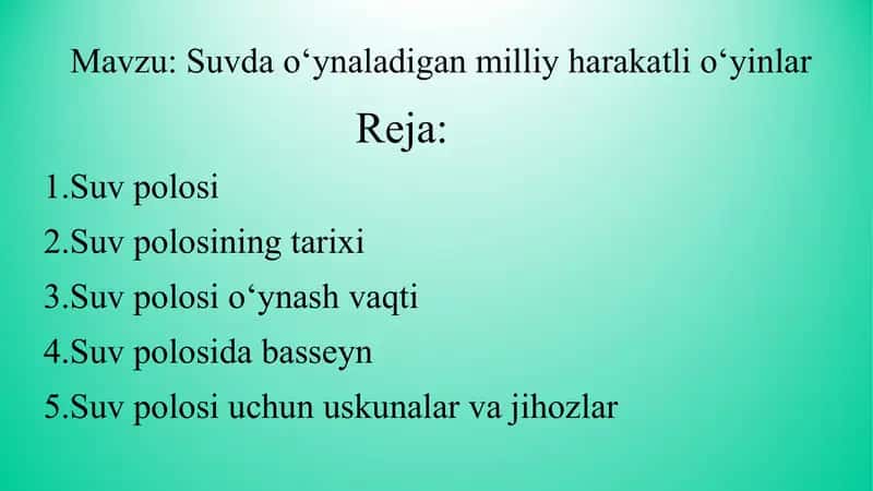 Suvda o‘ynaladigan milliy harakatli o‘yinlar