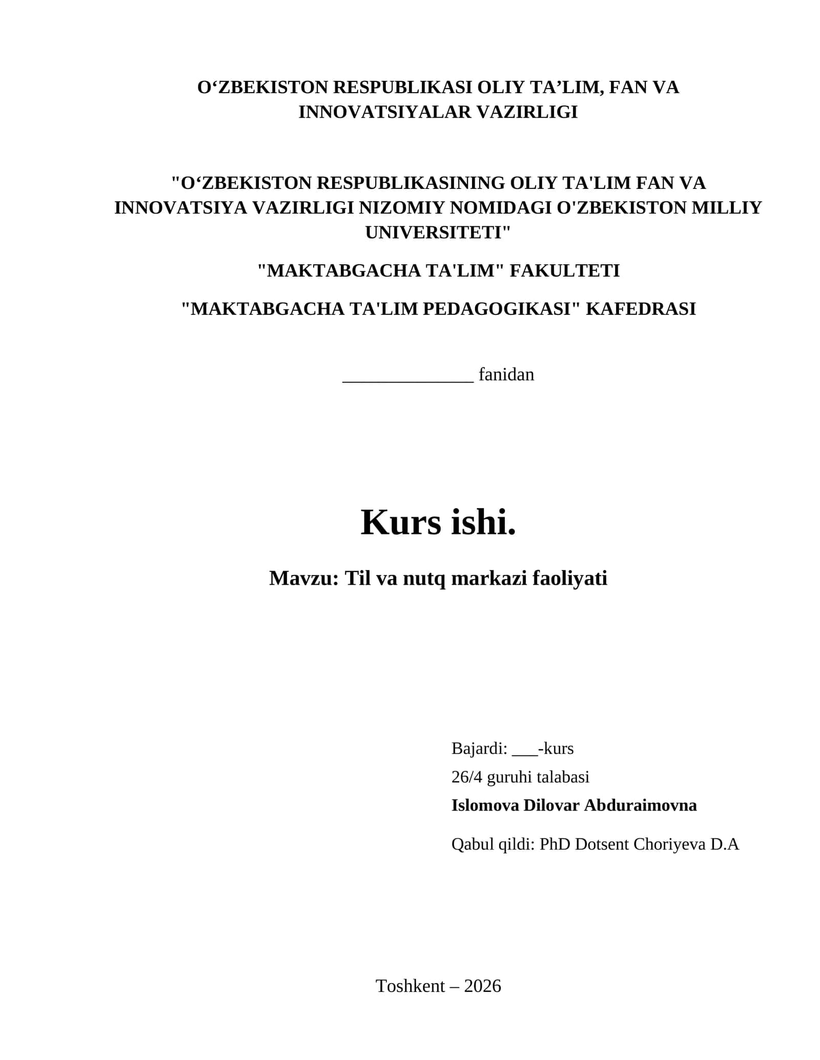 Til va nutq markazi faoliyati