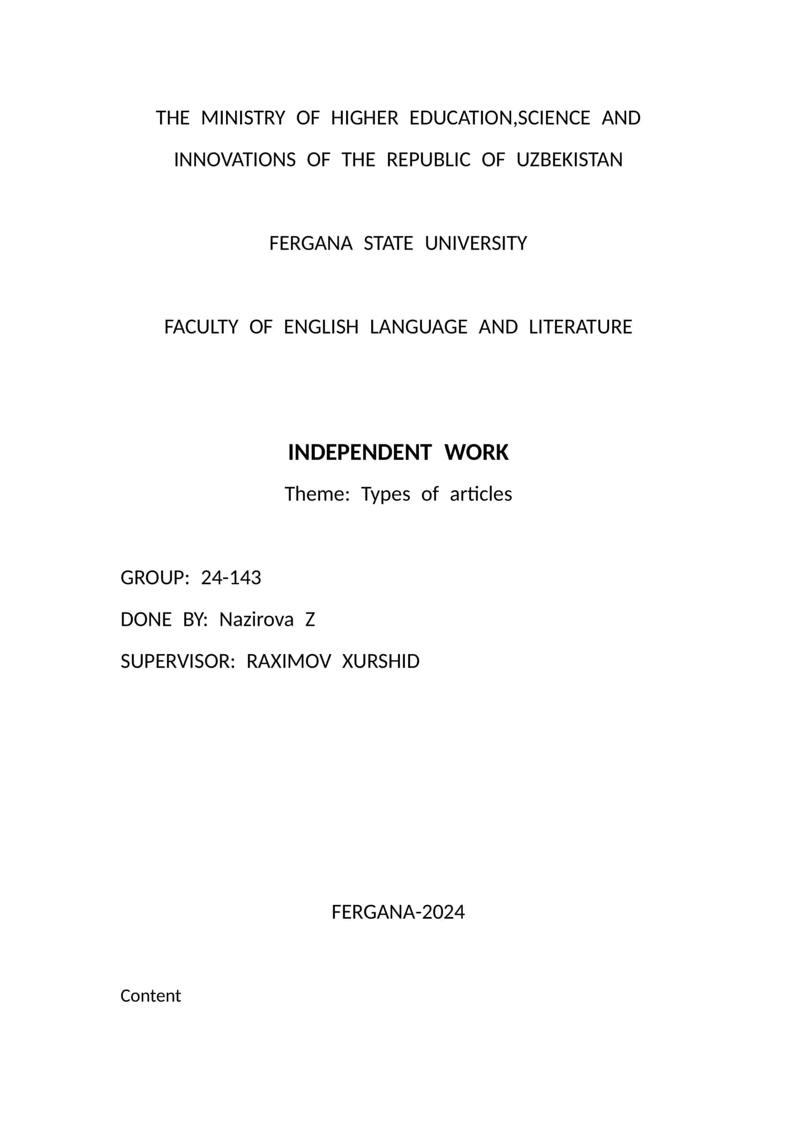 Amaliy ishlar: Types of Articles