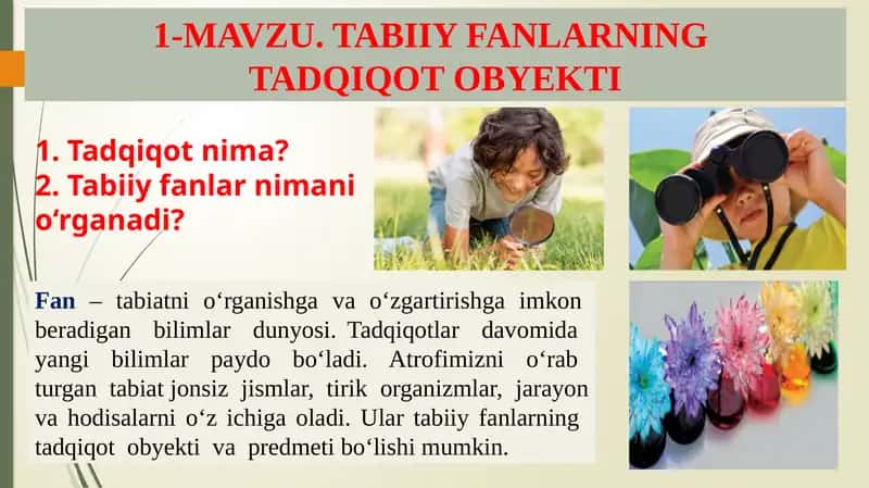 TABIIY FANLARNING TADQIQOT OBYEKTI