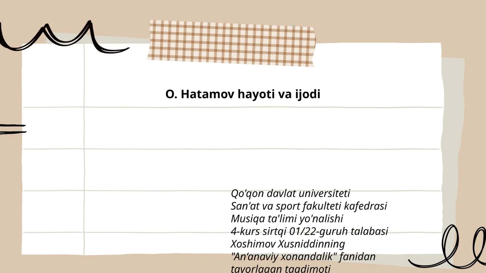 "An‘anaviy xonandalik" fanidan tayorlagan taqdimoti