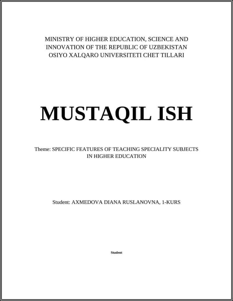 Curriculum Design for Speciality Subjects in Higher Education