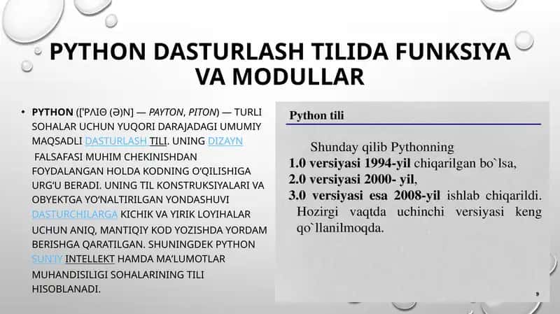 Python dasturlash tilida funksiya va modullar