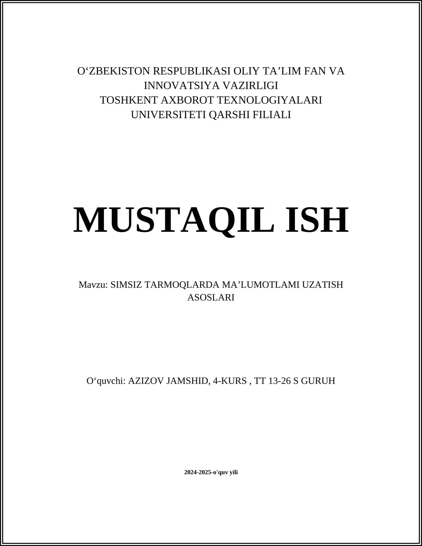 Ma'lumot uzatish asoslari