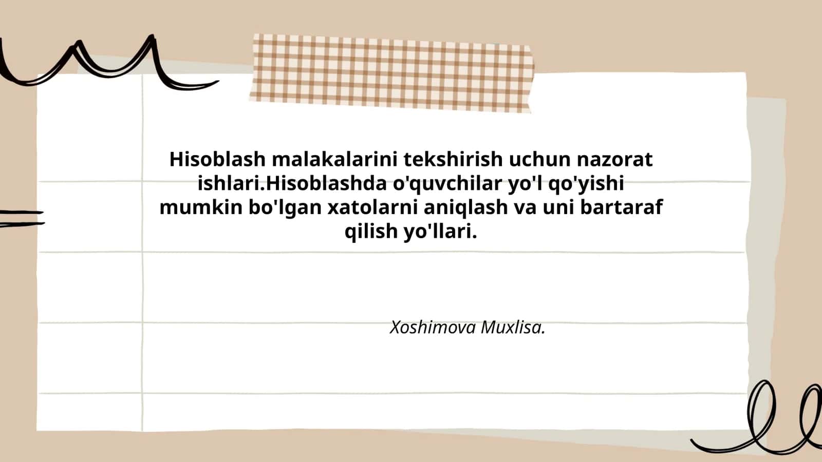 Hisoblash malakalarini tekshirish uchun nazorat ishlari