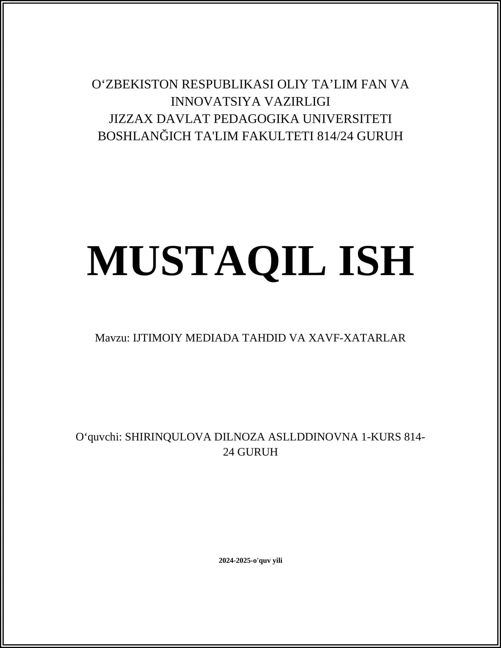 IJTIMOIY MEDIADA TAHDID VA XAVF-XATARLAR