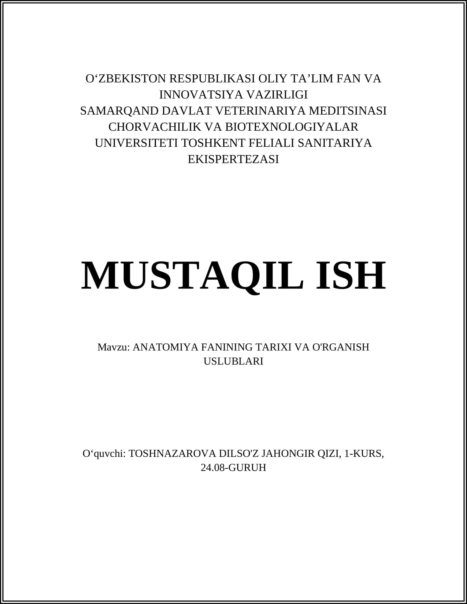 ANATOMIYA FANINING TARIXI VA O'RGANISH USLUBLARI