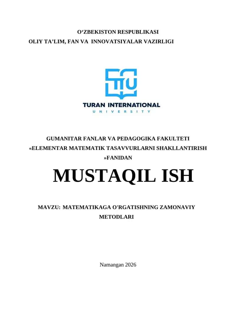 MATEMATIKAGA O'RGATISHNING ZAMONAVIY METODLARI