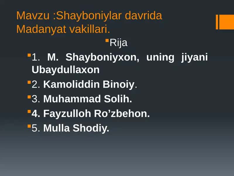Shayboniylar davrida Madanyat vakillari