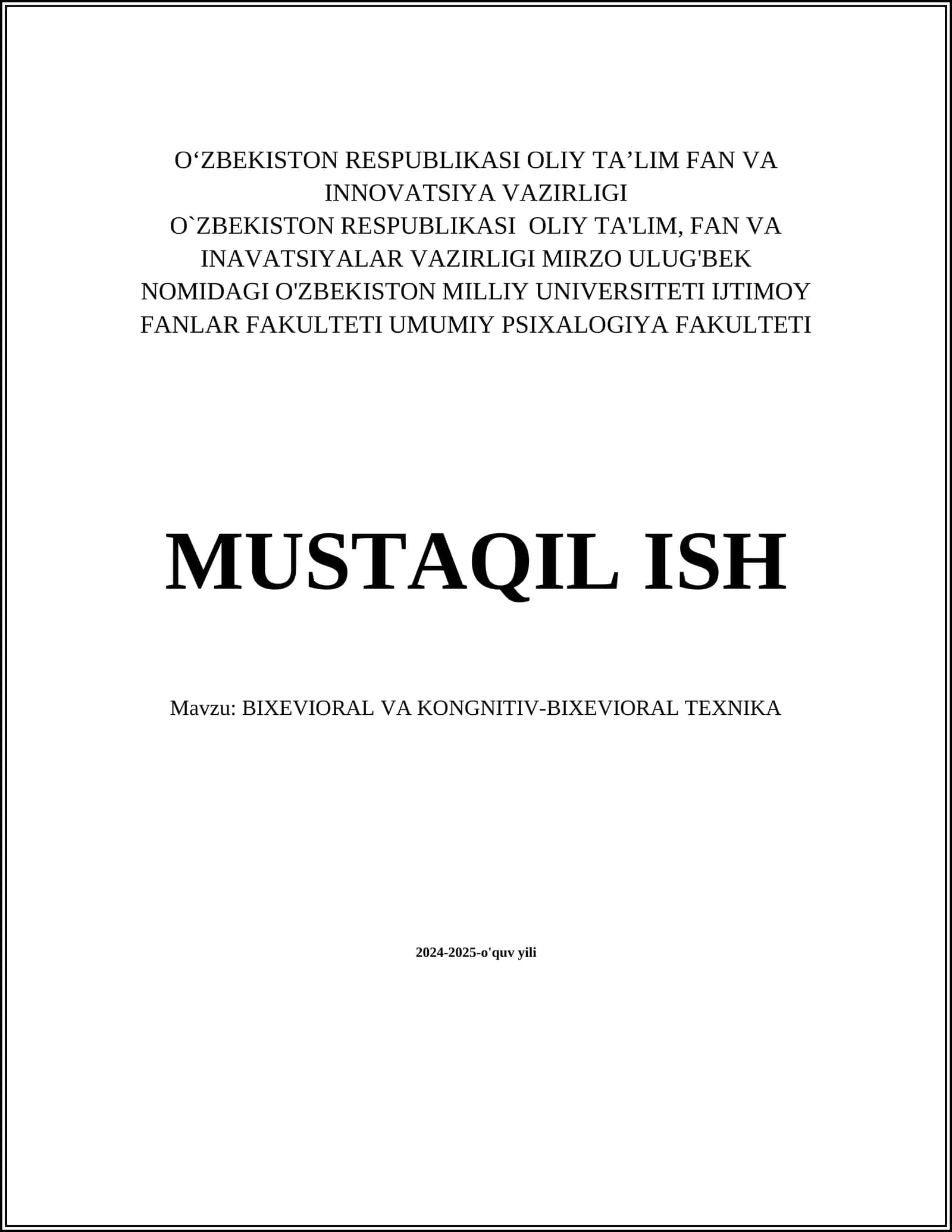 Kognitiv-bixevioral terapiya asoslari