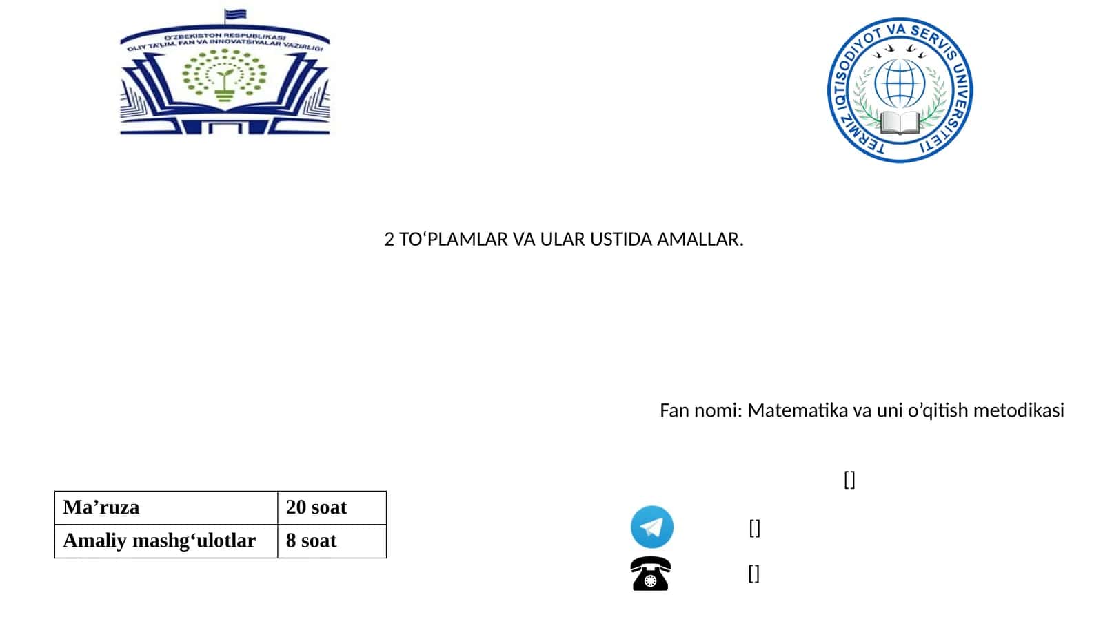 TO‘PLAMLAR VA ULAR USTIDA AMALLAR