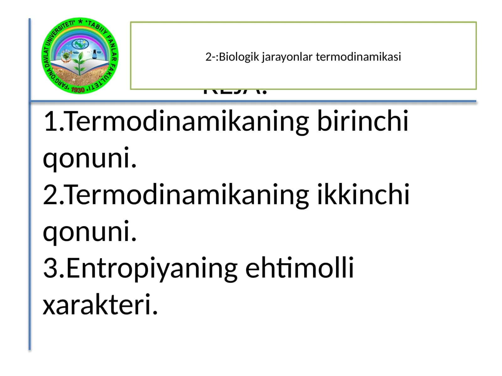 Biologik jarayonlar termodinamikasi