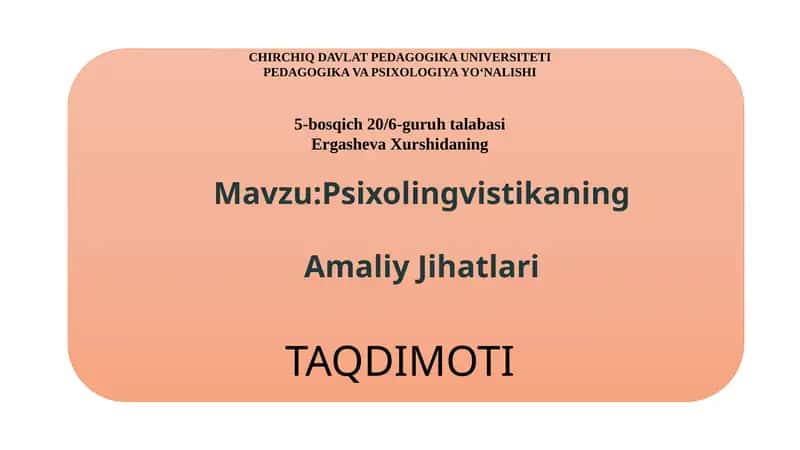 Psixolingvistikaning Amaliy Jihatlari