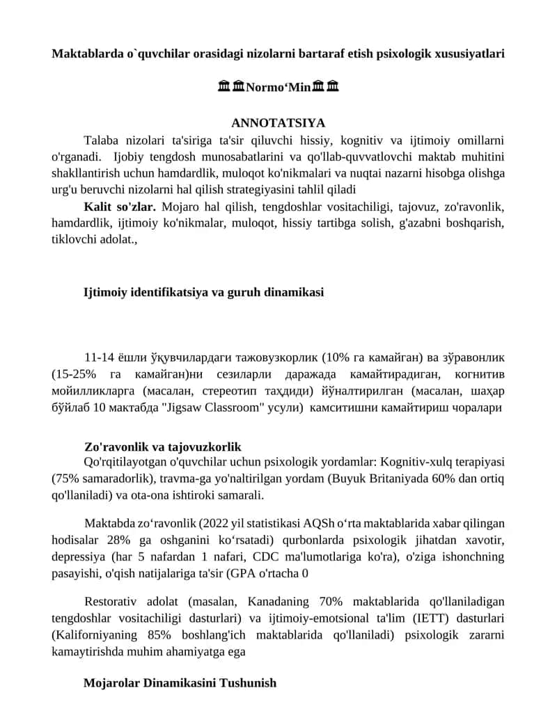 Nizolarni bartaraf etish psixologik xususiyatlar