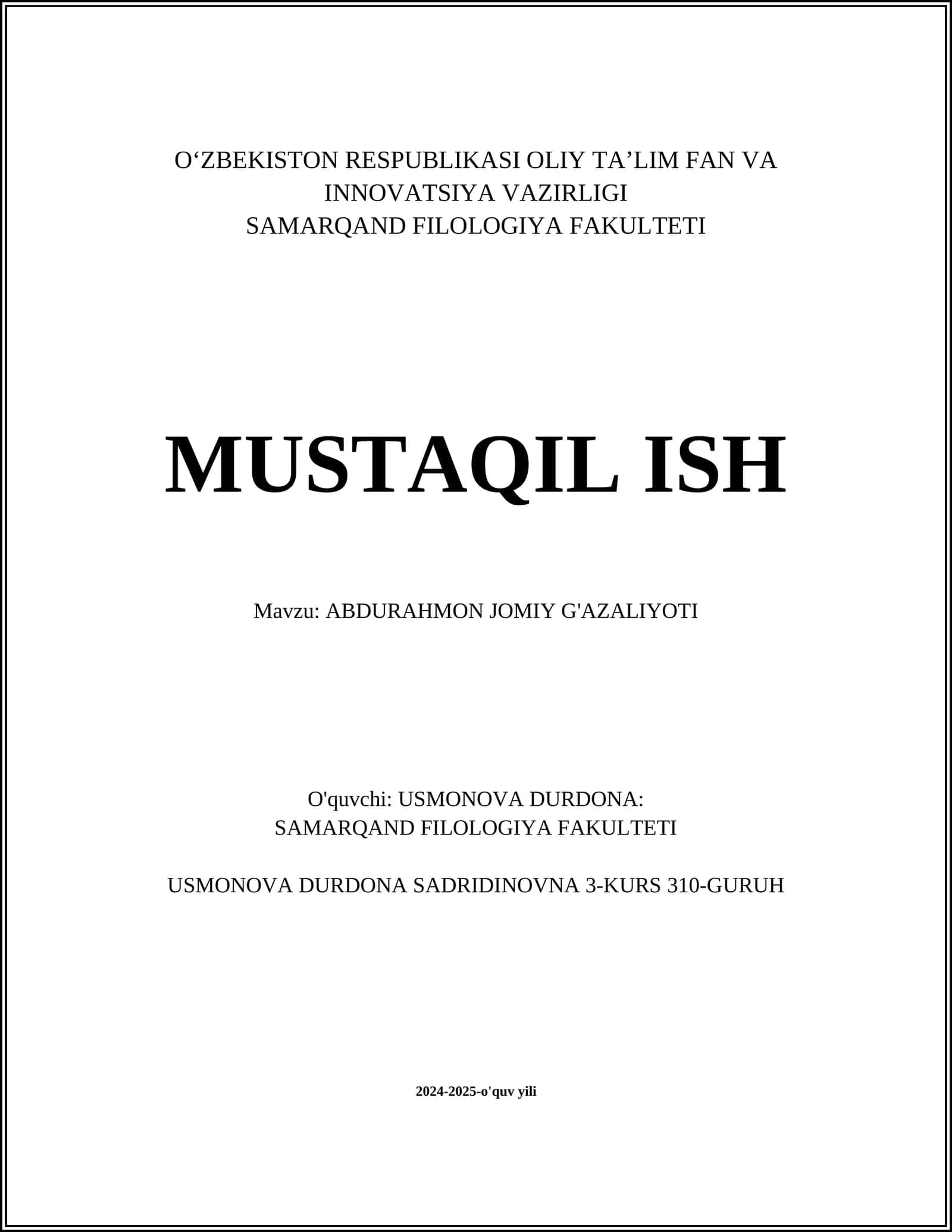 ABDURAHMON JOMIY G'AZALIYOTI