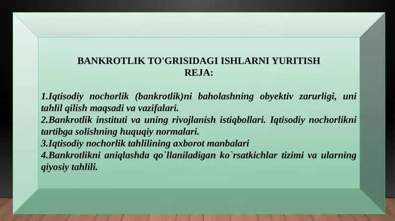 BANKROTLIK TO'GRISIDAGI ISHLARNI YURITISH