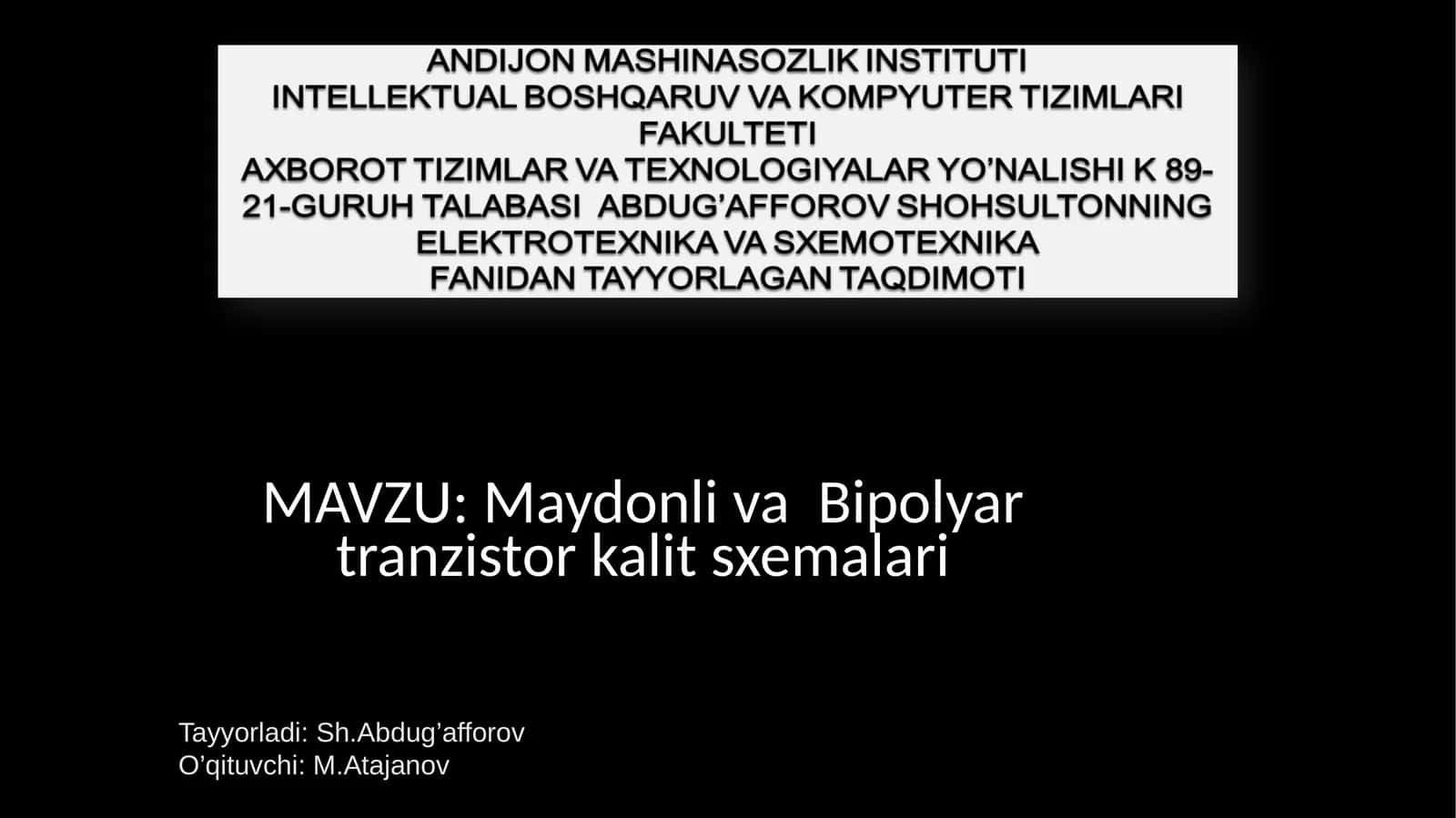 Maydonliva Bipolyar tranzistor kalits xemalari