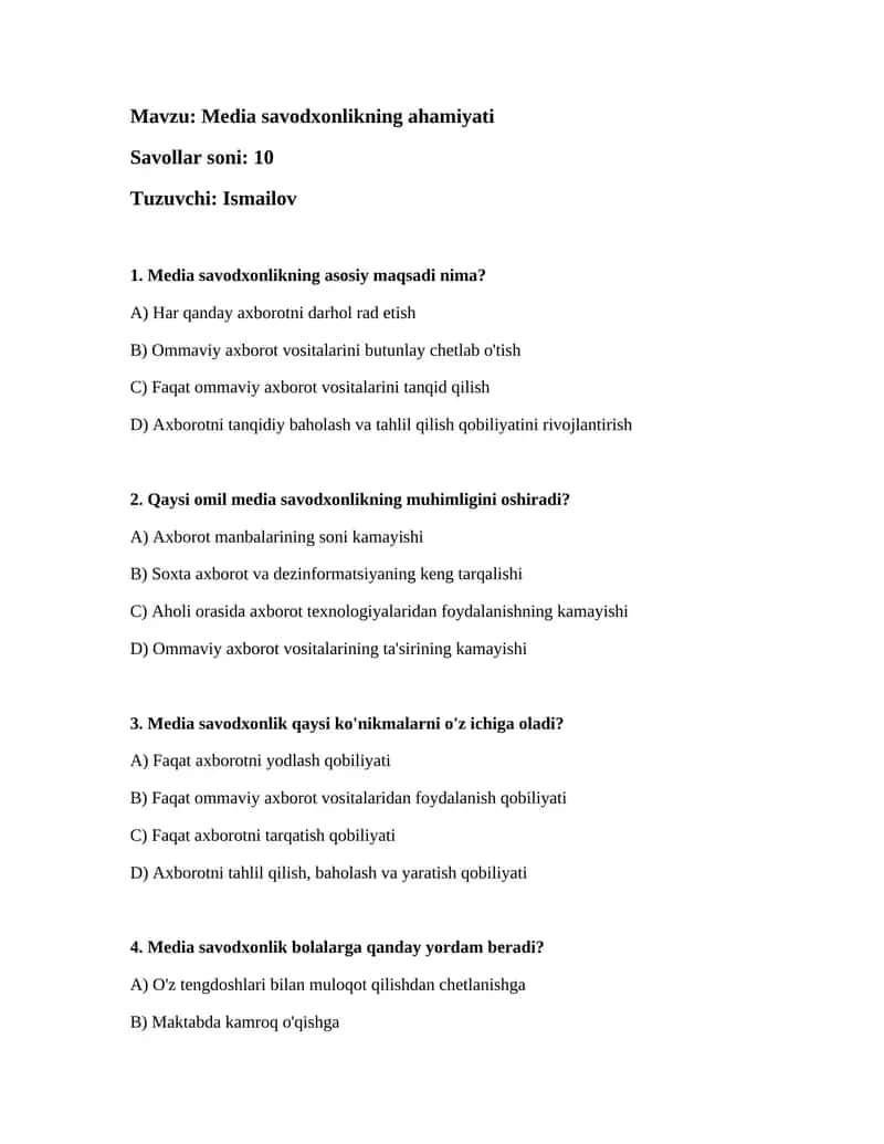 Media savodxonlikning ahamiyati