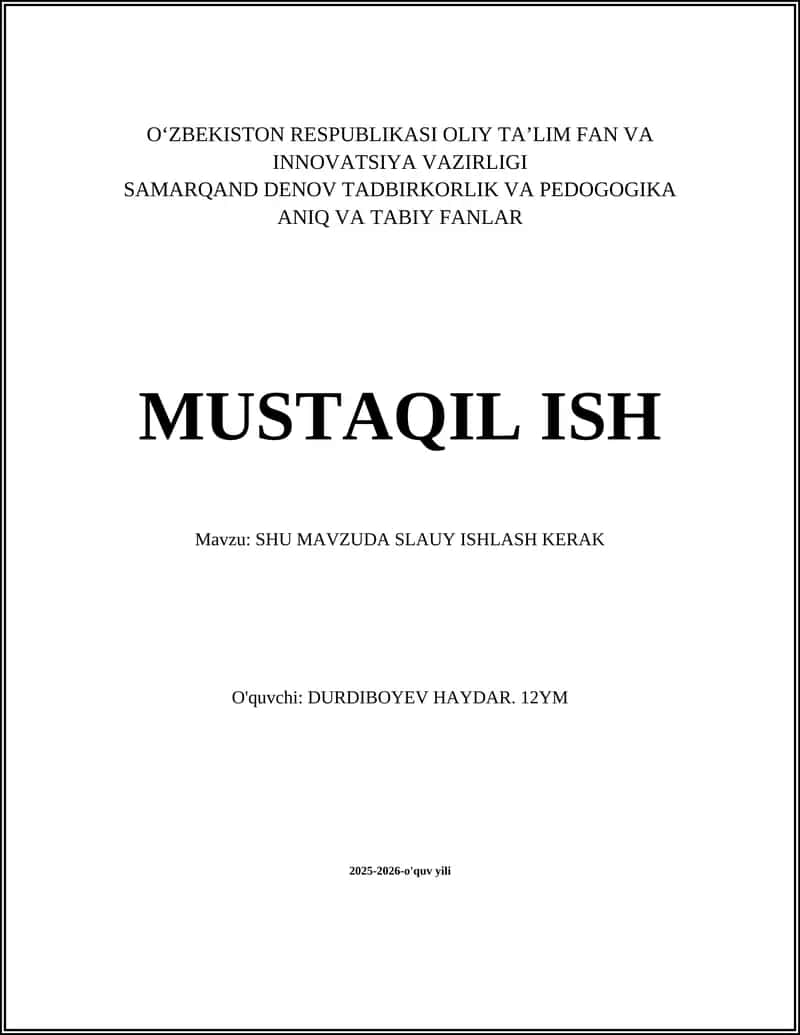 SHU MAVZUDA SLAUY ISHLASH KERAK