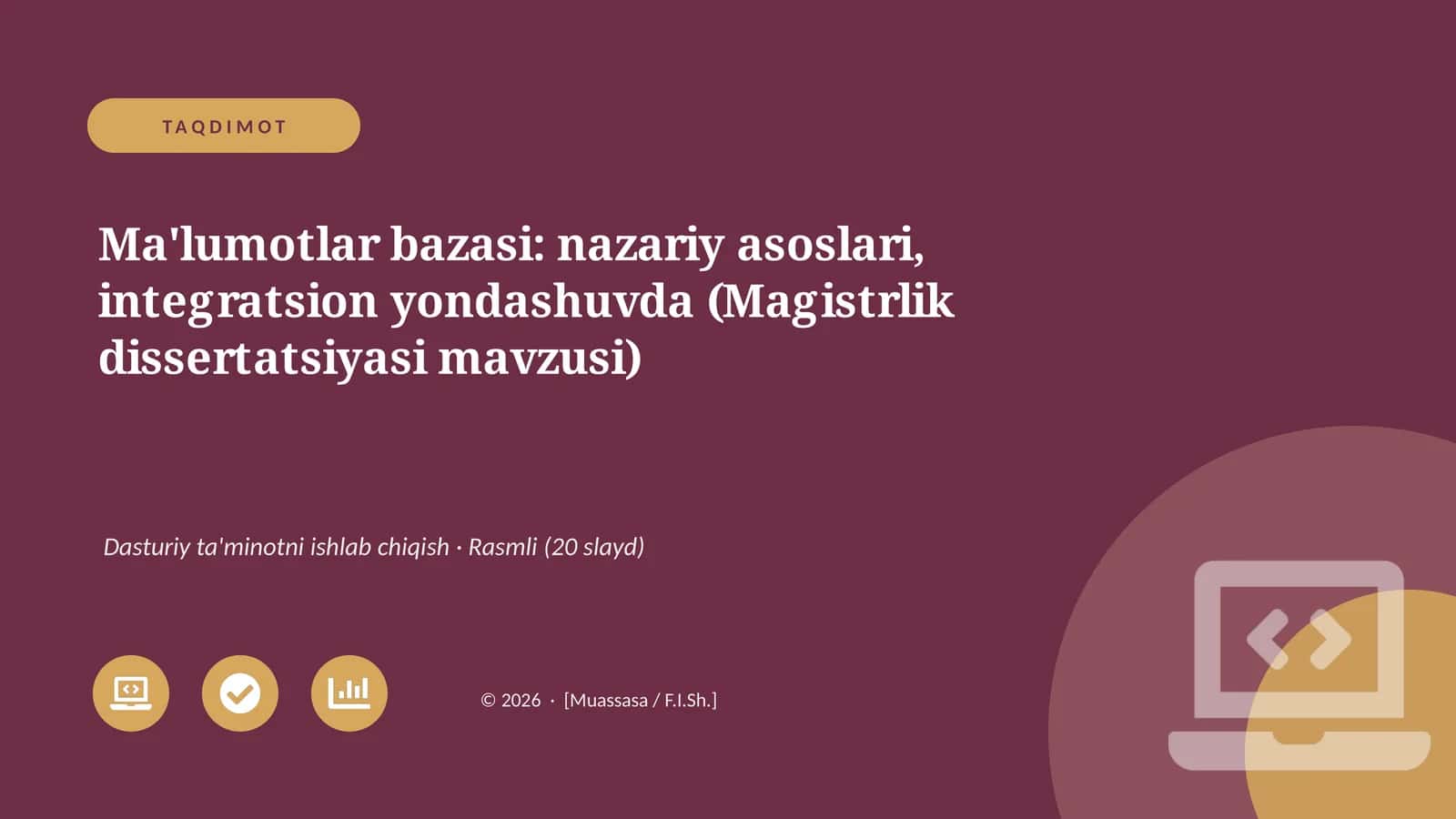 Ma'lumotlar bazasi: nazariy asoslari, integratsion yondashuvda (Magistrlik dissertatsiyasi mavzusi)