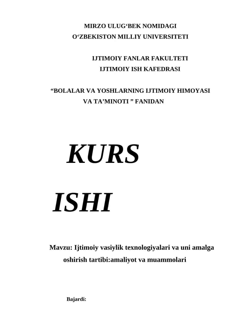 Ijtimoiy vasiylik texnologiyalari va uni amalga oshirish tartibiamaliyot va muammolari