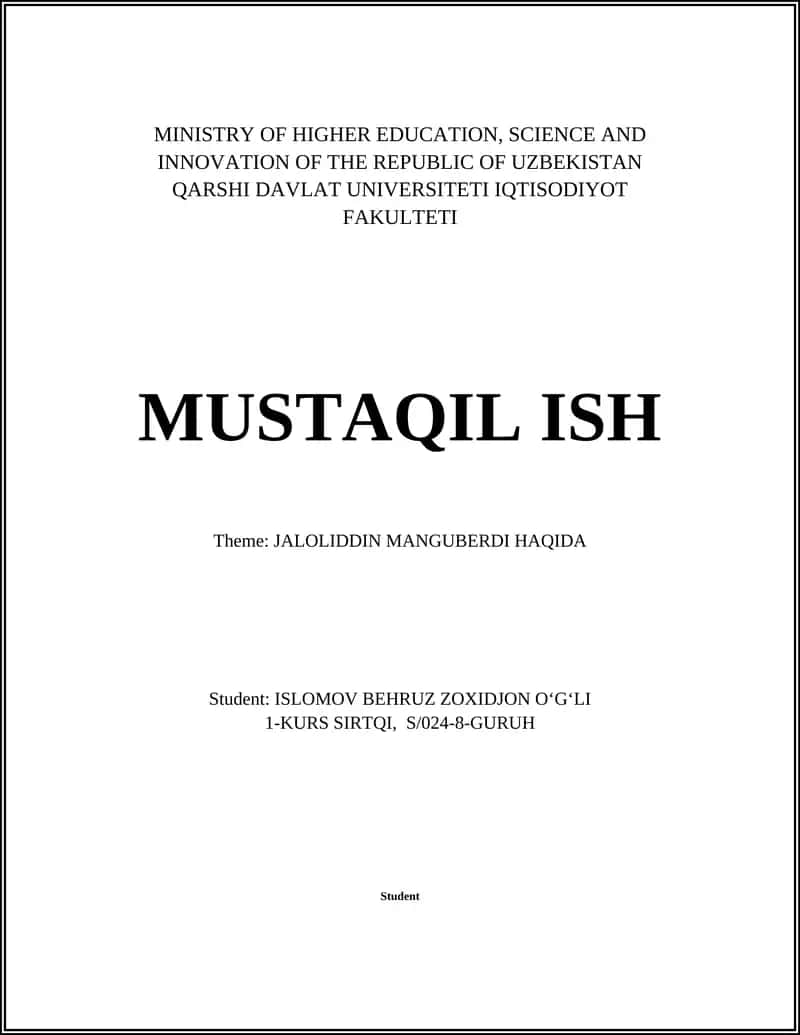 JALOLIDDIN MANGUBERDI HAQIDA