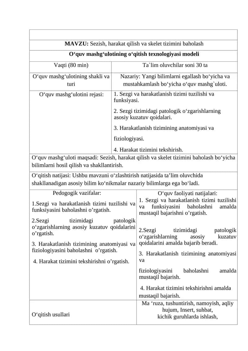 Sezish, harakat qilish va skelet tizimini baholash