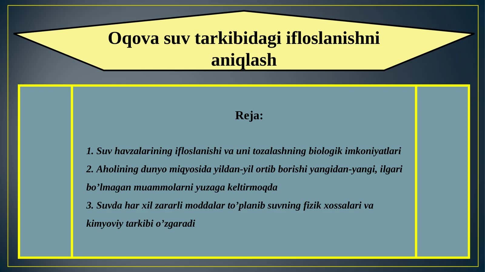 Oqova suv tarkibidagi ifloslanishni aniqlash