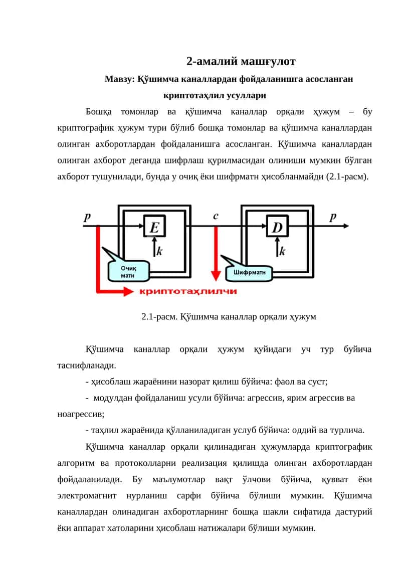 Қўшимча каналлардан фойдаланишга асосланган криптотаҳлил усуллари