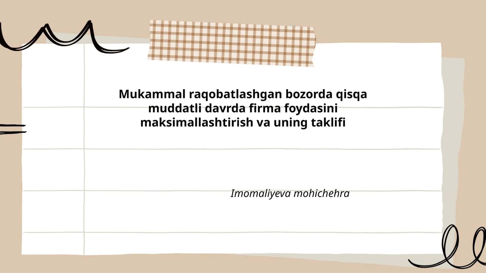 Mukammal raqobatlashgan bozorda qisqa muddatli davrda firma foydasini maksimallashtirish va uning taklifi