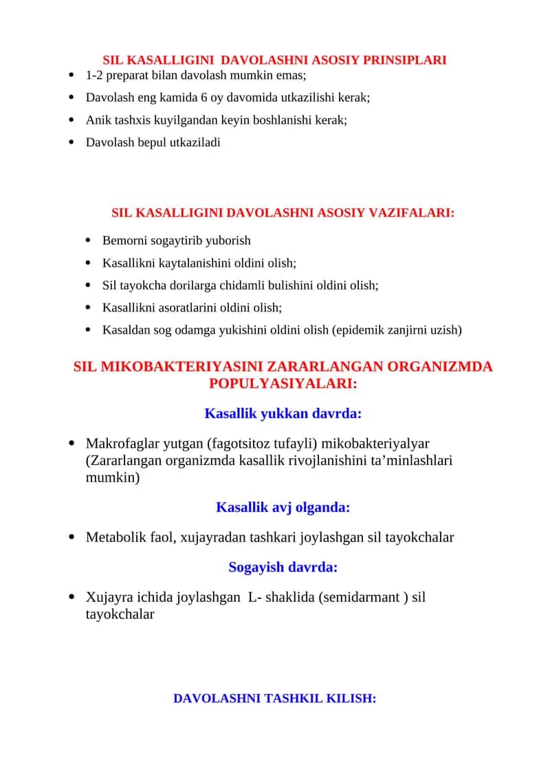 SIL KASALLIGINI DAVOLASHNI ASOSIY PRINSIPLARI