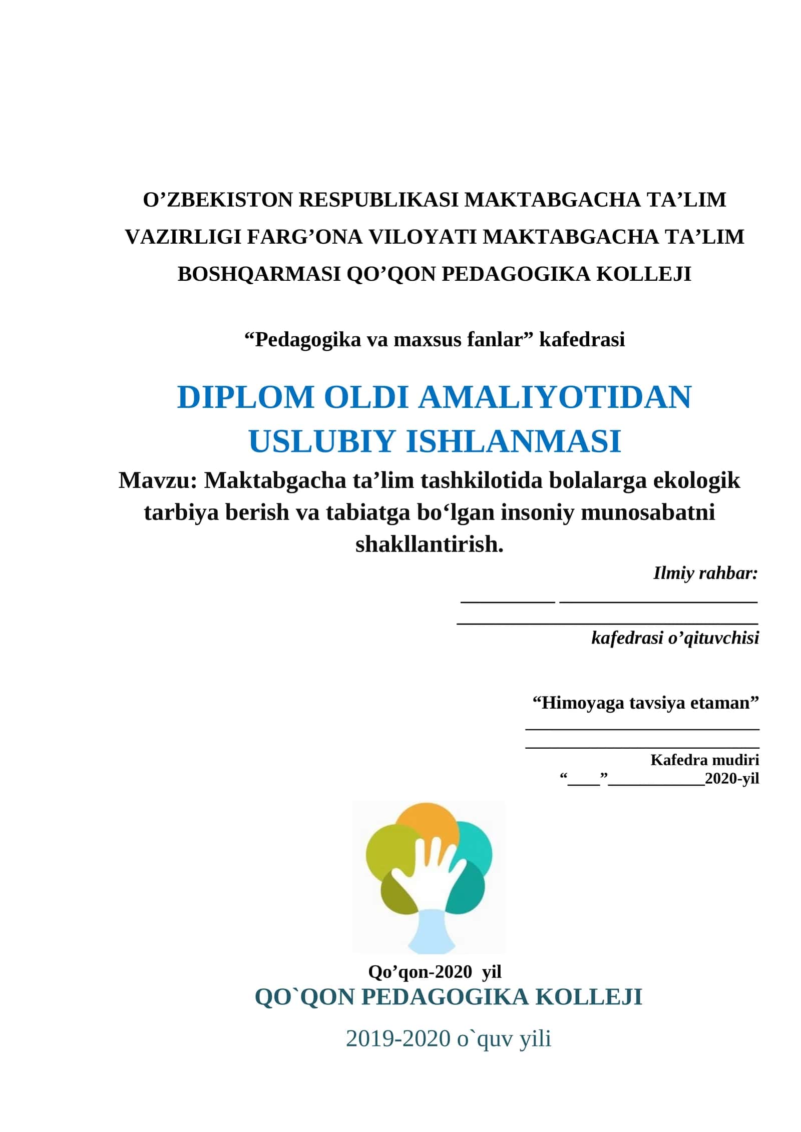 DIPLOM OLDI AMALIYOTIDAN USLUBIY ISHLANMASI