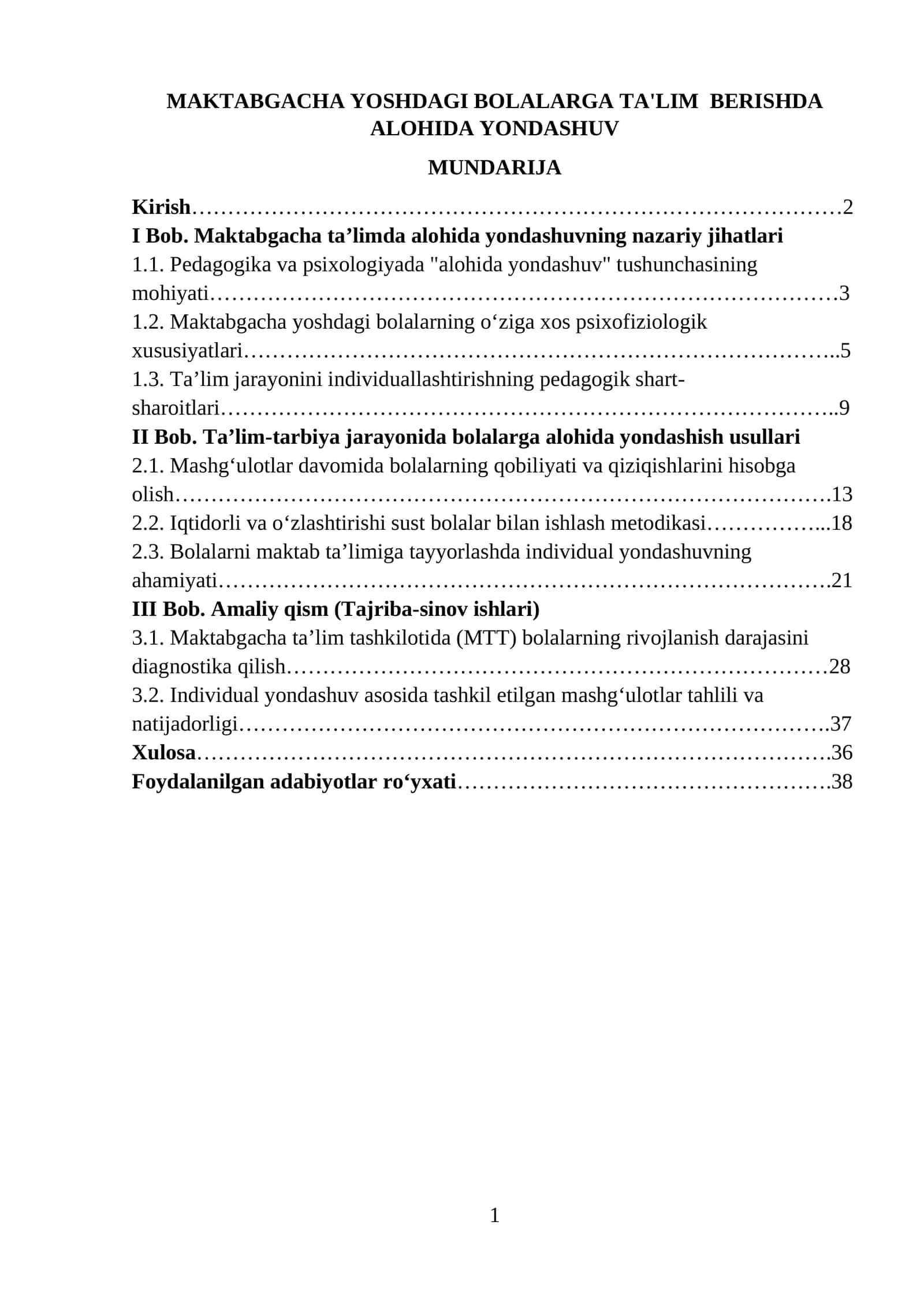 MAKTABGACHA YOSHDAGI BOLALARGA TA'LIM BERISHDA ALOHIDA YONDASHUV