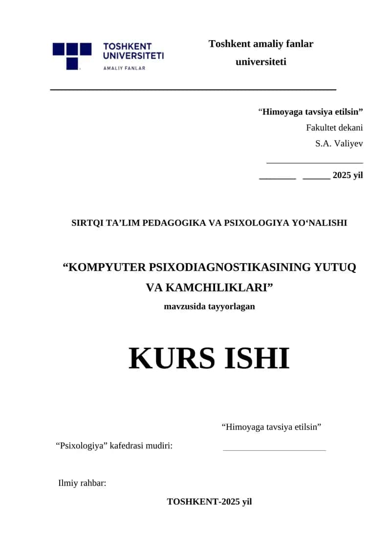 KOMPYUTER PSIXODIAGNOSTIKASINING YUTUQ VA KAMCHILIKLARI