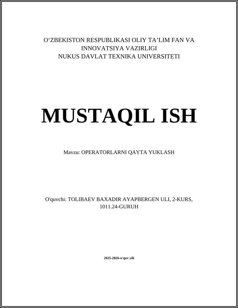 OPERATORLARNI QAYTA YUKLASH
