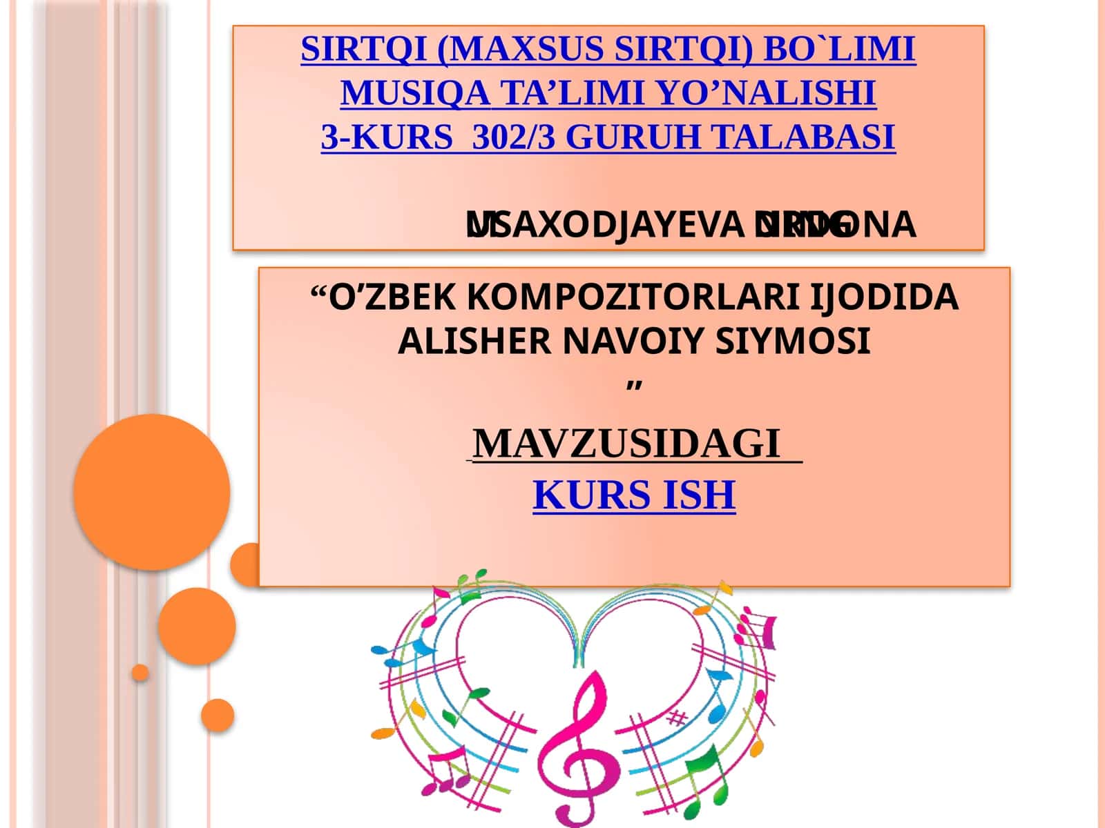 “O’zbek kompozitorlari ijodida Alisher Navoiy siymosi” mavzusidagi kurs ishi