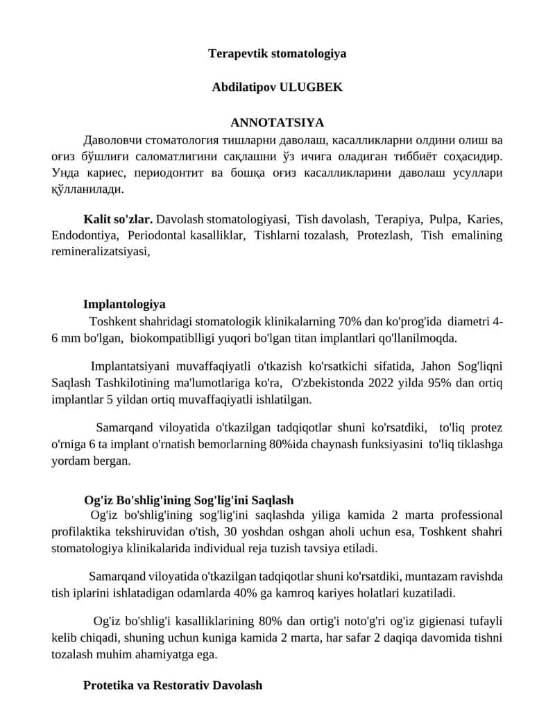 Terapevtik stomatologiya