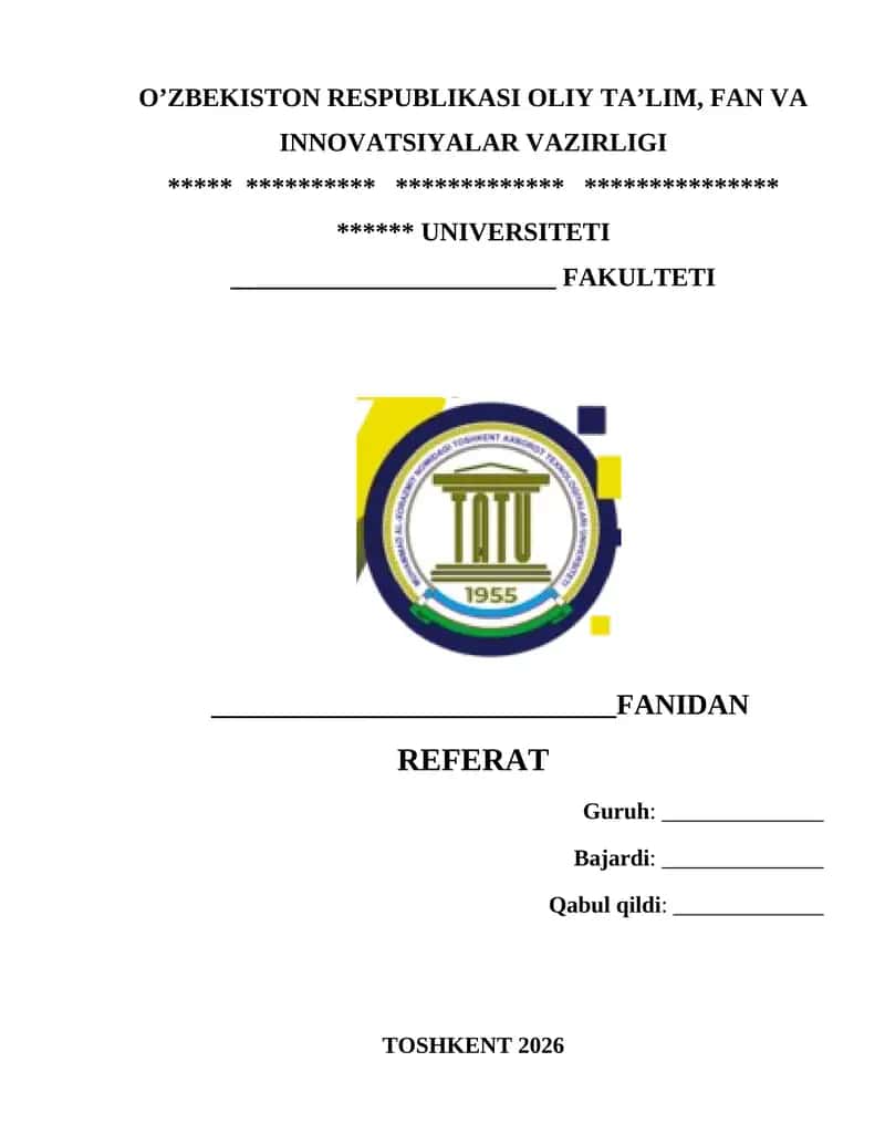 Referat , kurs ishi , mustaqil ishlar uchun jild